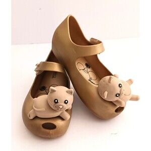 Mini Melissa Ultra Girl Gold Mary Jane Figural Kitty Kats Girls US 8